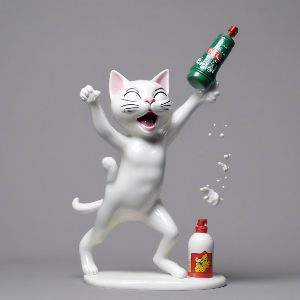 3d porcelain figurine happy cat with spray can and fish by मुफ्त एआई छवि जनरेटर - बिना लॉगिन के✨ | AIGAZOU