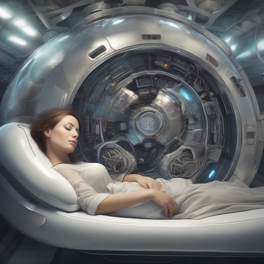 sleeping woman dreams in futuristic machine by मुफ्त एआई छवि जनरेटर - बिना लॉगिन के✨ | AIGAZOU