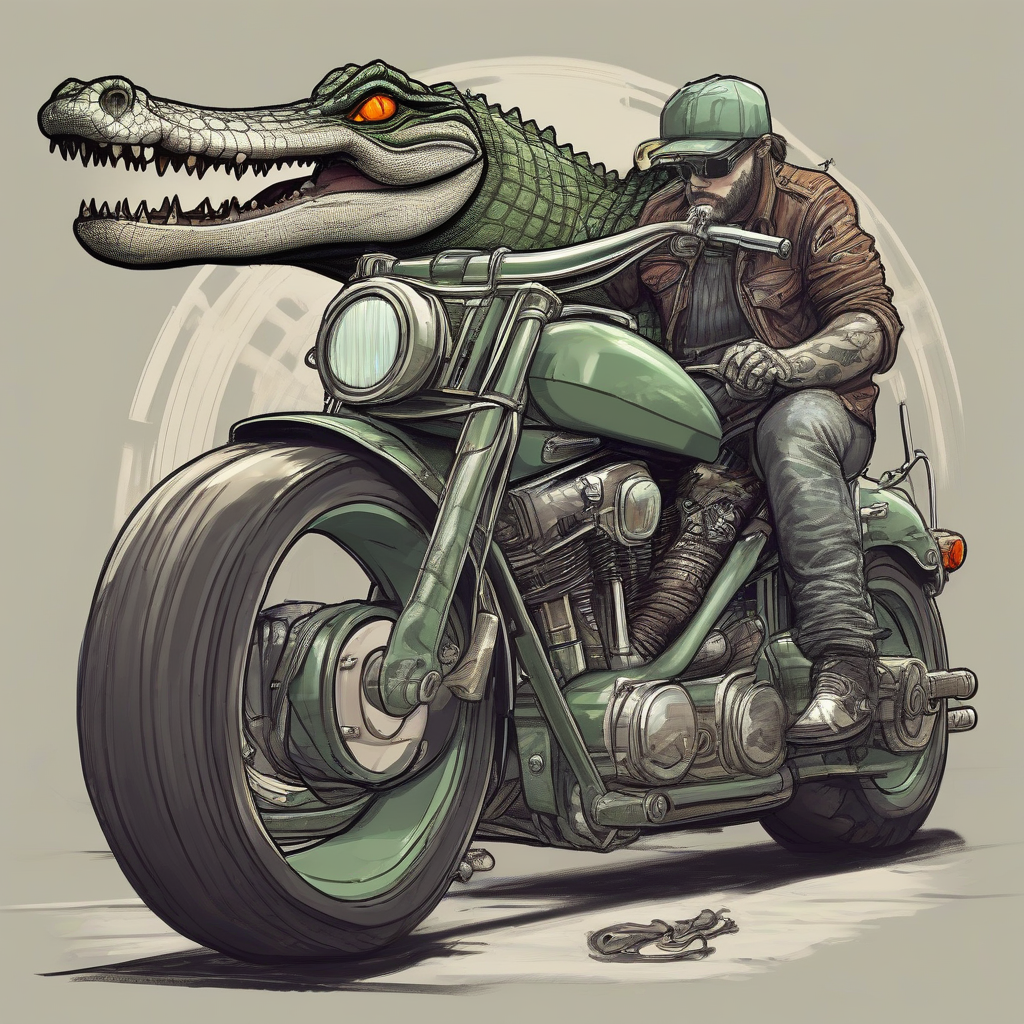 ask her to draw a crocodile on a harley by मुफ्त एआई छवि जनरेटर - बिना लॉगिन के✨ | AIGAZOU