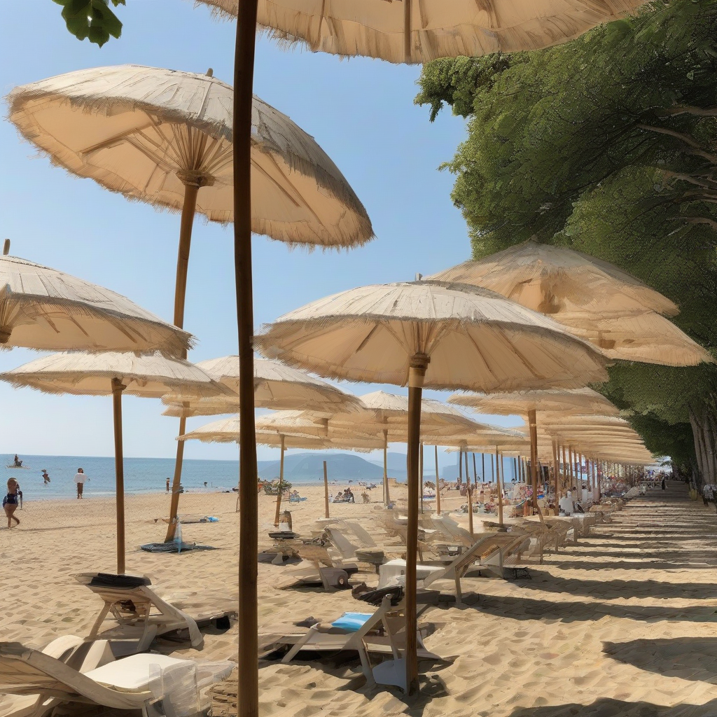 umbrellas lined up at the beach by Générateur d'images par IA gratuit - Aucune connexion nécessaire✨ | AIGAZOU