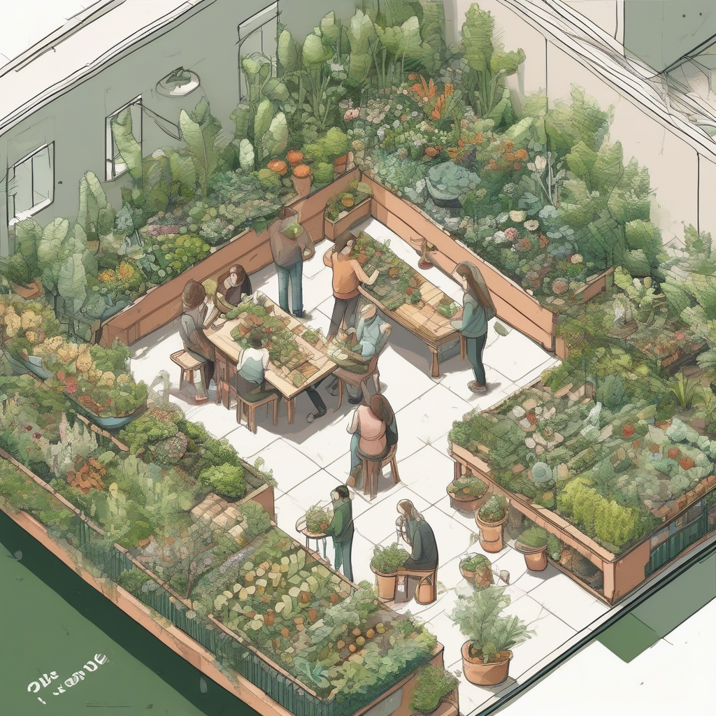 isometric drawing square base long table three people eating urban gardening by Générateur d'images par IA gratuit - Aucune connexion nécessaire✨ | AIGAZOU