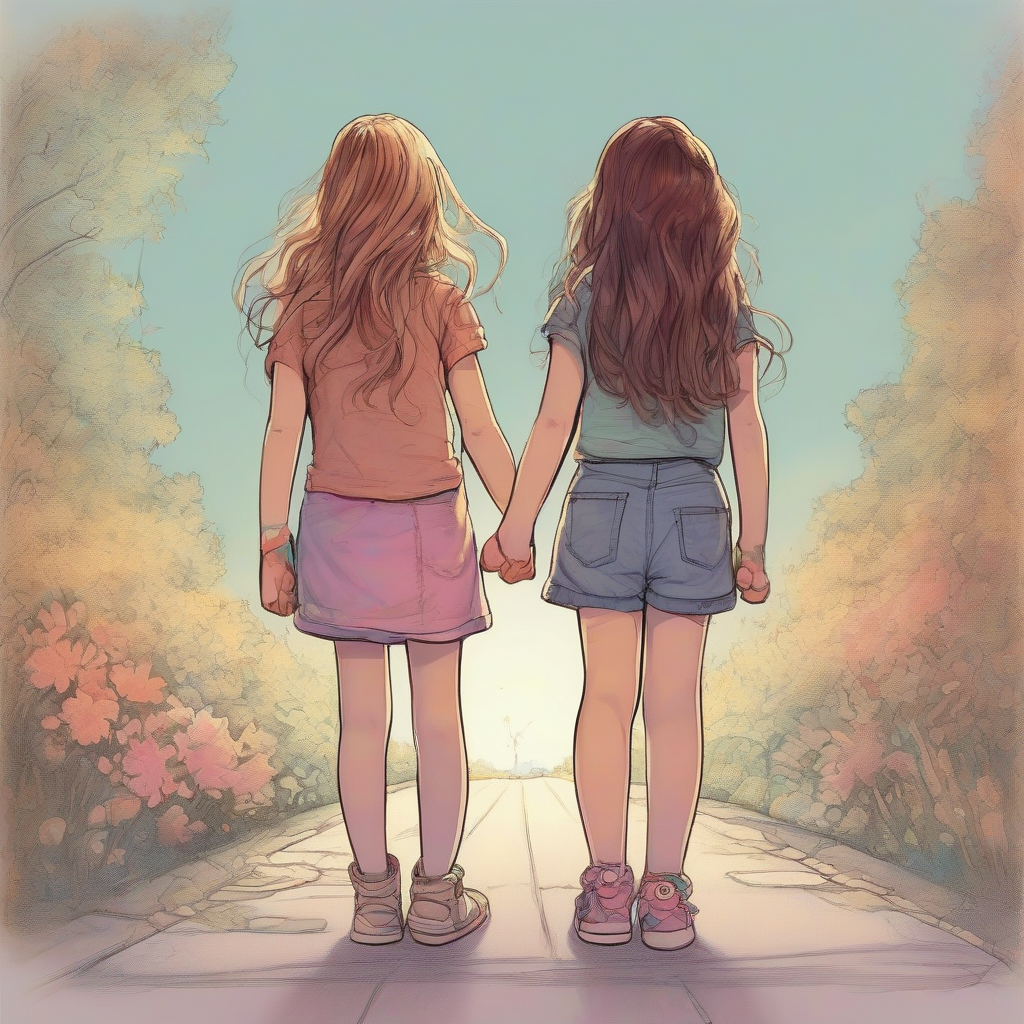 two best friends holding hands colorful drawing by मुफ्त एआई छवि जनरेटर - बिना लॉगिन के✨ | AIGAZOU