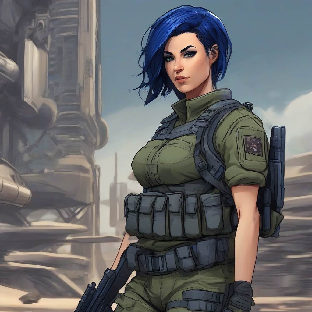 29 year old female special forces soldier fit well build sci fi setting dark blue hair tough hidden soft side by मुफ्त एआई छवि जनरेटर - बिना लॉगिन के✨ | AIGAZOU