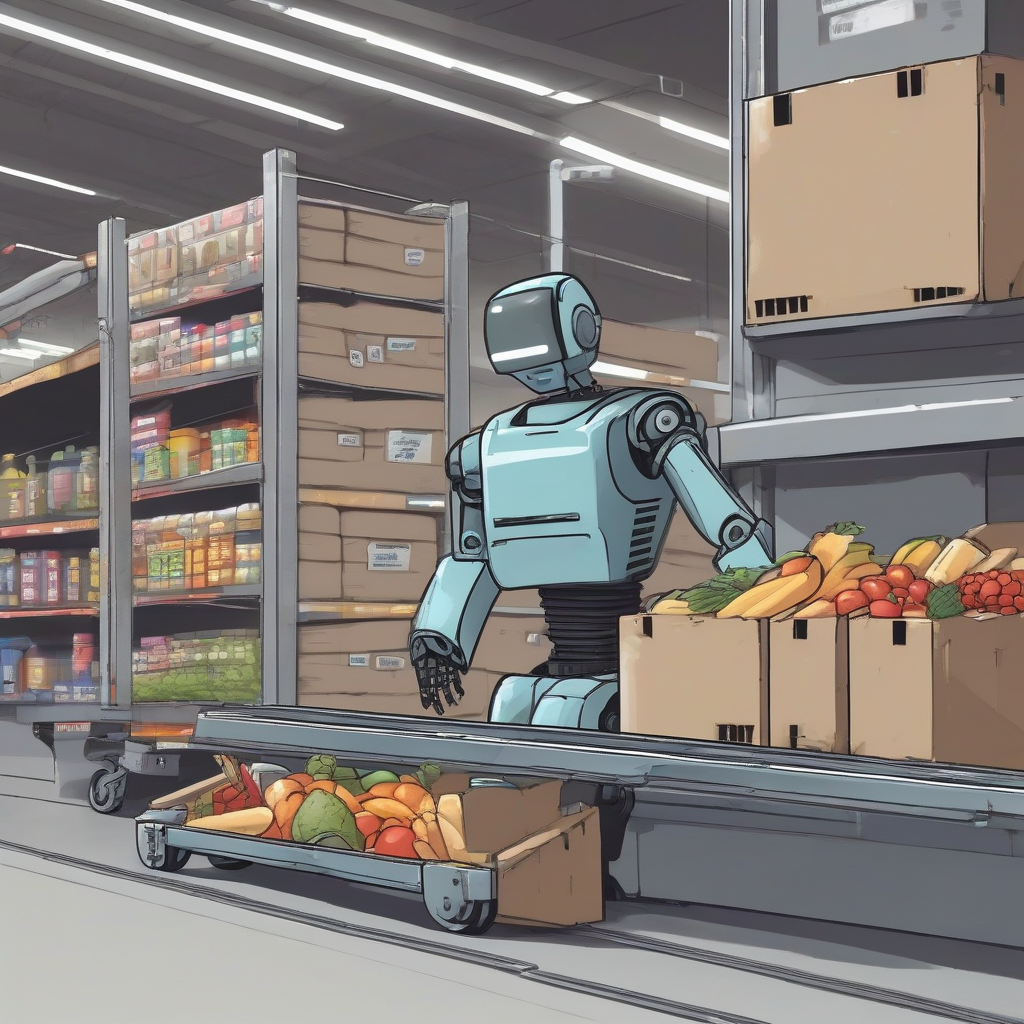 robot packs food orders onto conveyor by मुफ्त एआई छवि जनरेटर - बिना लॉगिन के✨ | AIGAZOU