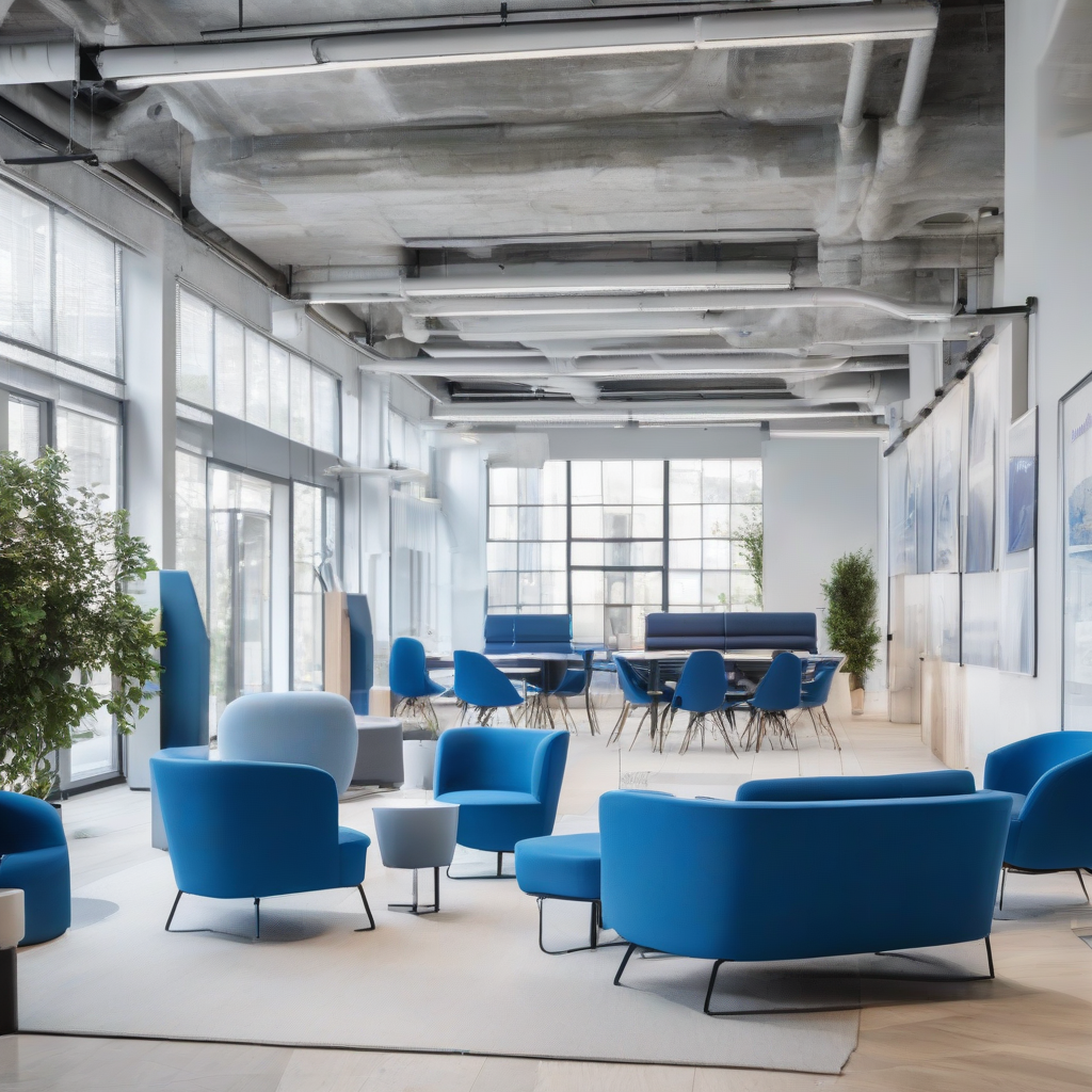 large office bright with blue office chairs by मुफ्त एआई छवि जनरेटर - बिना लॉगिन के✨ | AIGAZOU