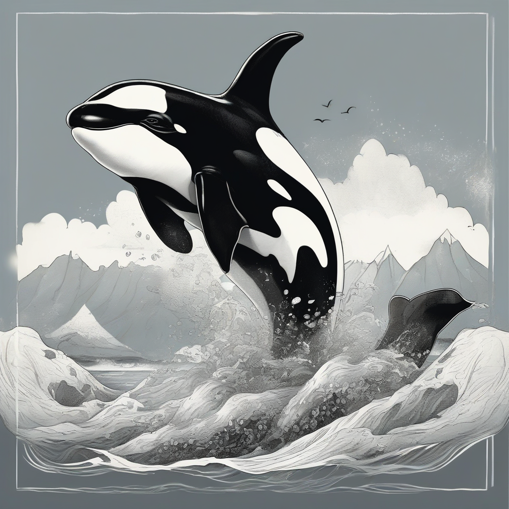 a picture book of killer whales with large and strong bodies in black and white by मुफ्त एआई छवि जनरेटर - बिना लॉगिन के✨ | AIGAZOU