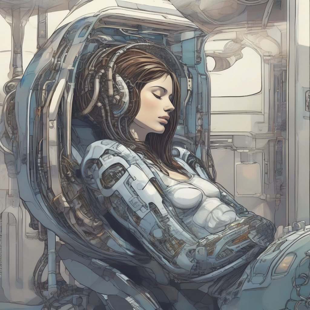 sleeping woman dreams in futuristic machine robot by मुफ्त एआई छवि जनरेटर - बिना लॉगिन के✨ | AIGAZOU