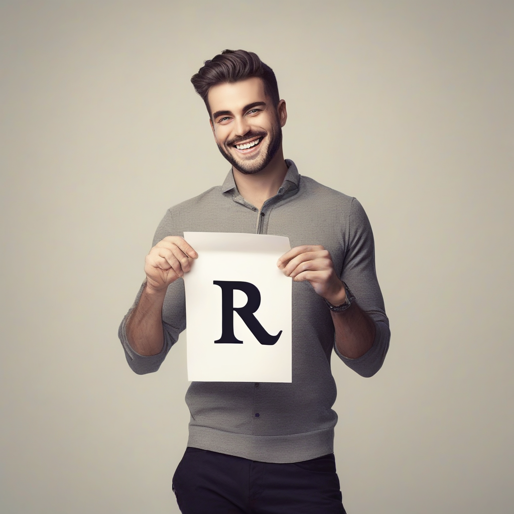 a handsome man holding a paper with r by मुफ्त एआई छवि जनरेटर - बिना लॉगिन के✨ | AIGAZOU