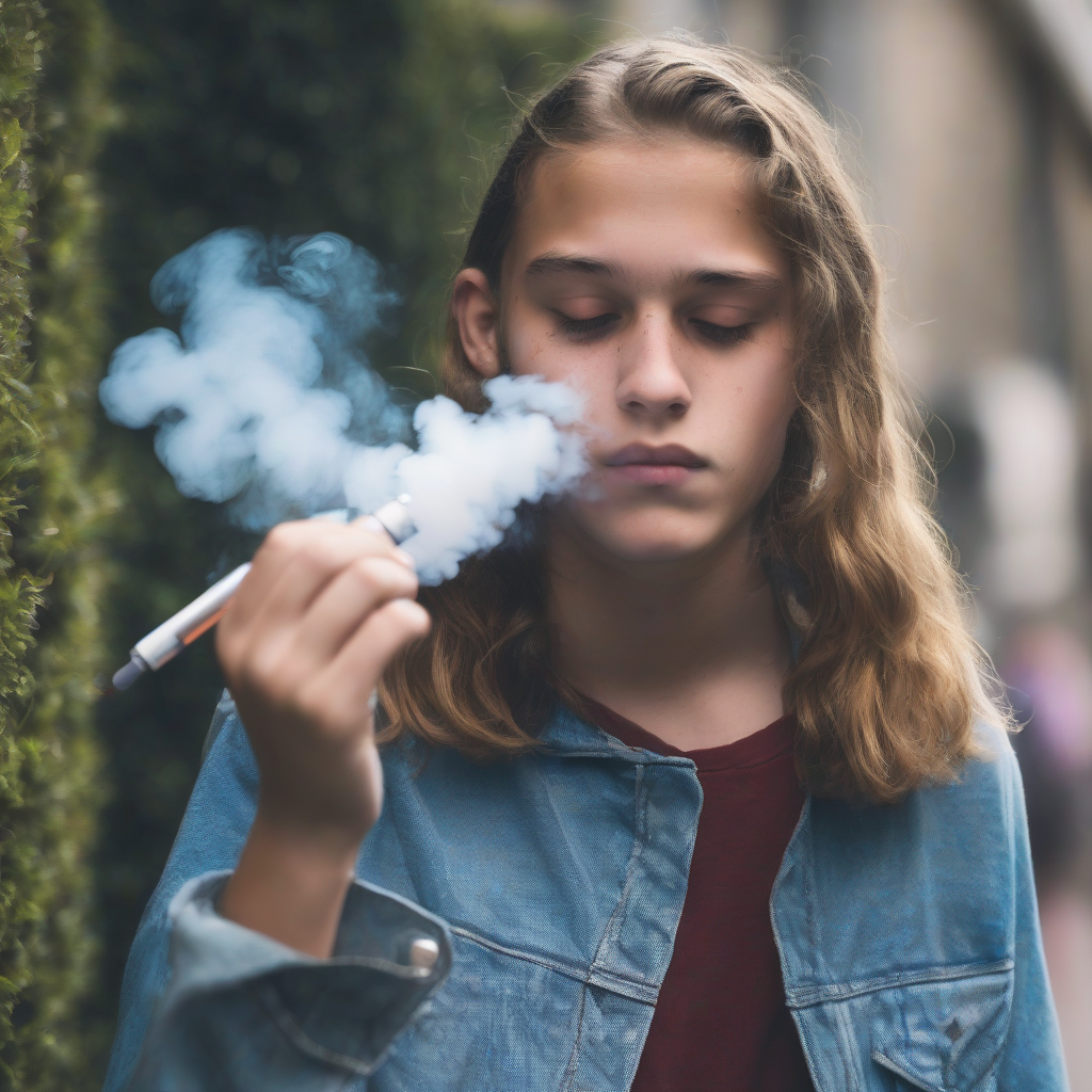 a teenager smoking an electronic cigarette by मुफ्त एआई छवि जनरेटर - बिना लॉगिन के✨ | AIGAZOU