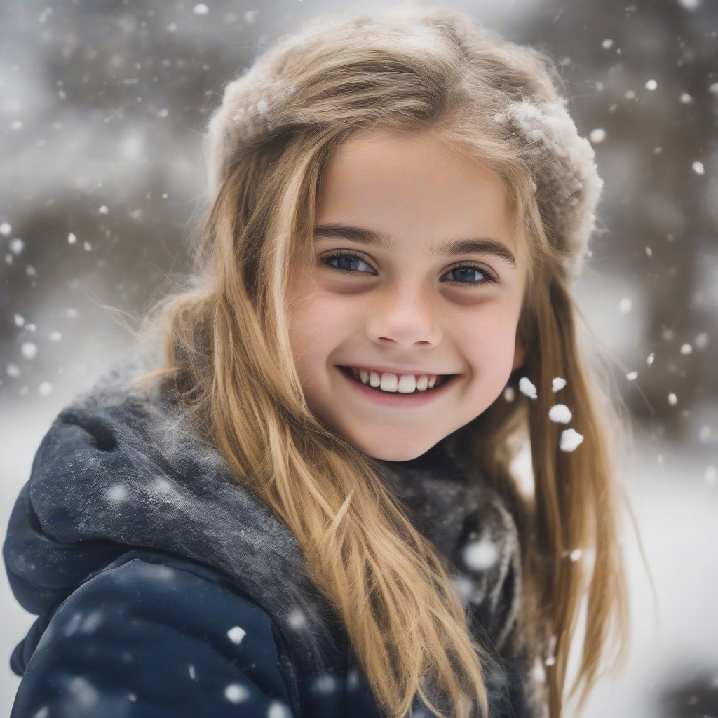 11 year old blonde smiling girl in winter snow by मुफ्त एआई छवि जनरेटर - बिना लॉगिन के✨ | AIGAZOU