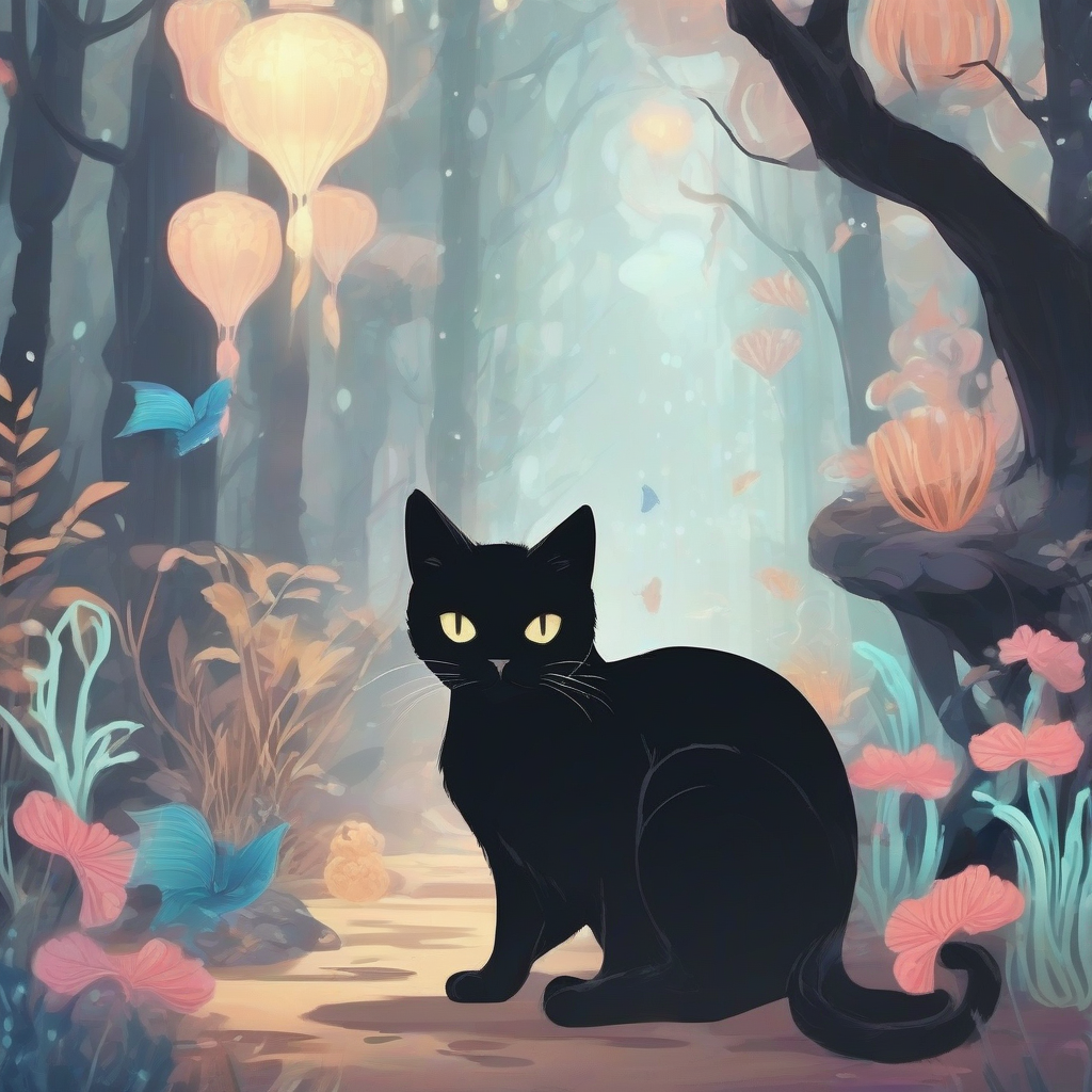 light colors black cat spirit and forest aquarium by मुफ्त एआई छवि जनरेटर - बिना लॉगिन के✨ | AIGAZOU