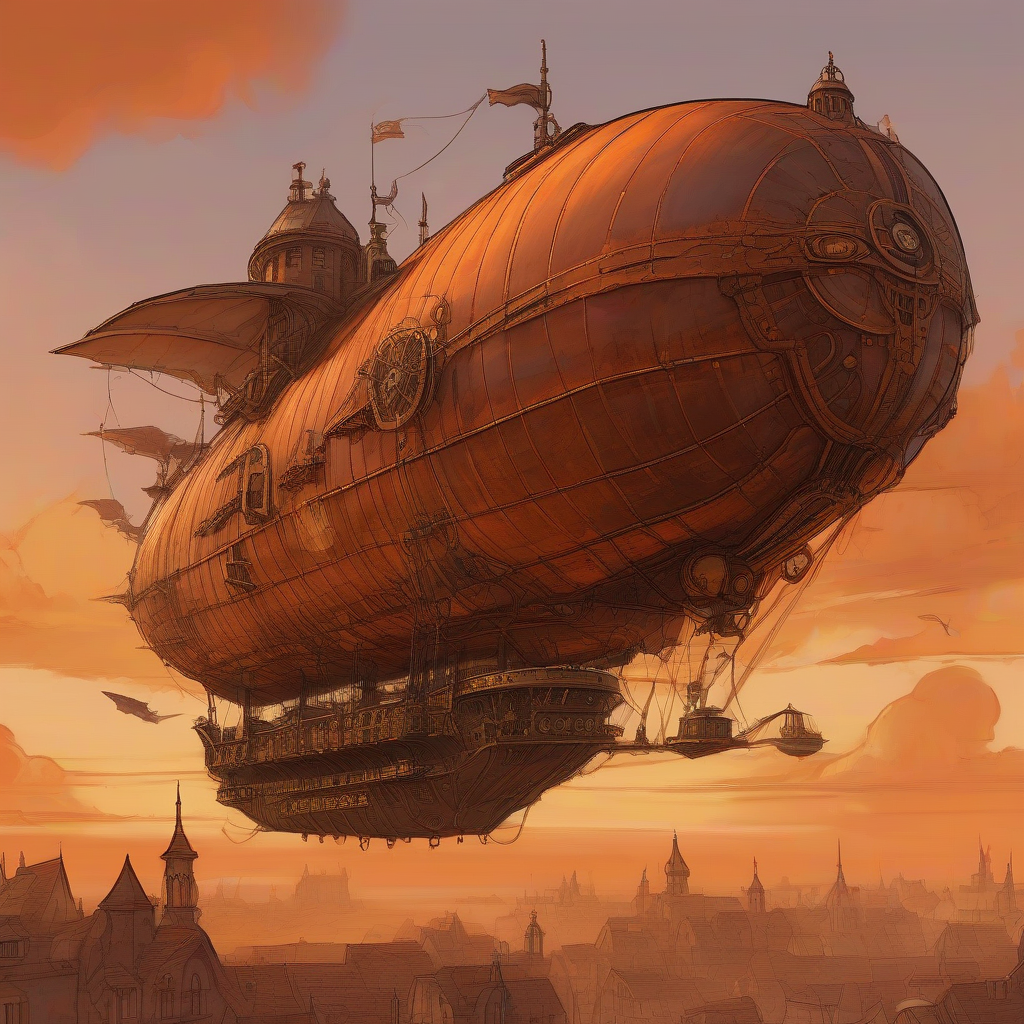 orange sky with steampunk airship by Générateur d'images par IA gratuit - Aucune connexion nécessaire✨ | AIGAZOU