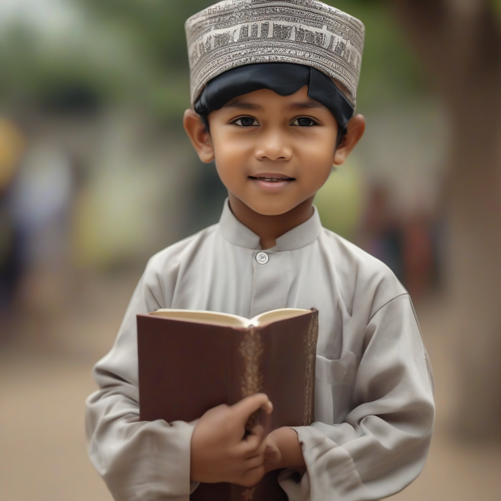 indonesian boy moslem dress holding book by मुफ्त एआई छवि जनरेटर - बिना लॉगिन के✨ | AIGAZOU