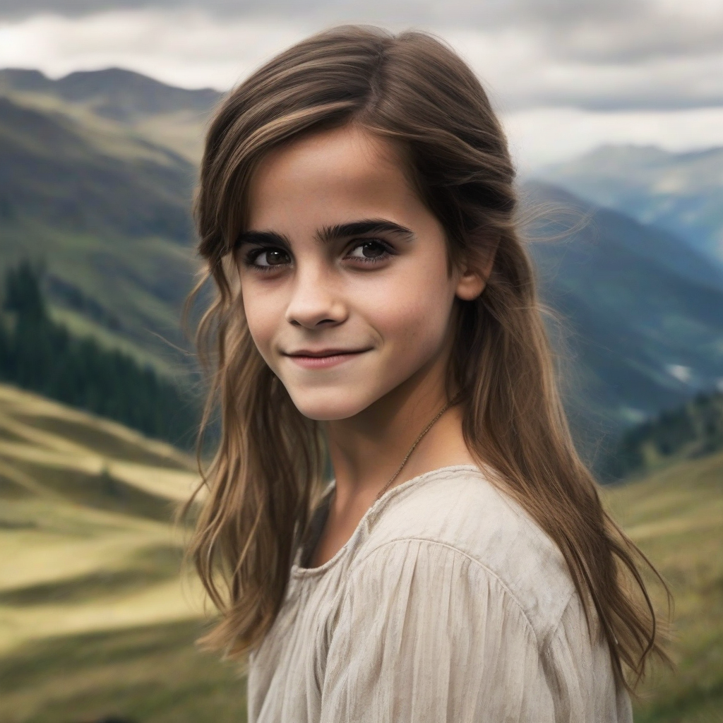 baby girl brown hair smiling in the mountains reminiscent of emma watson by मुफ्त एआई छवि जनरेटर - बिना लॉगिन के✨ | AIGAZOU