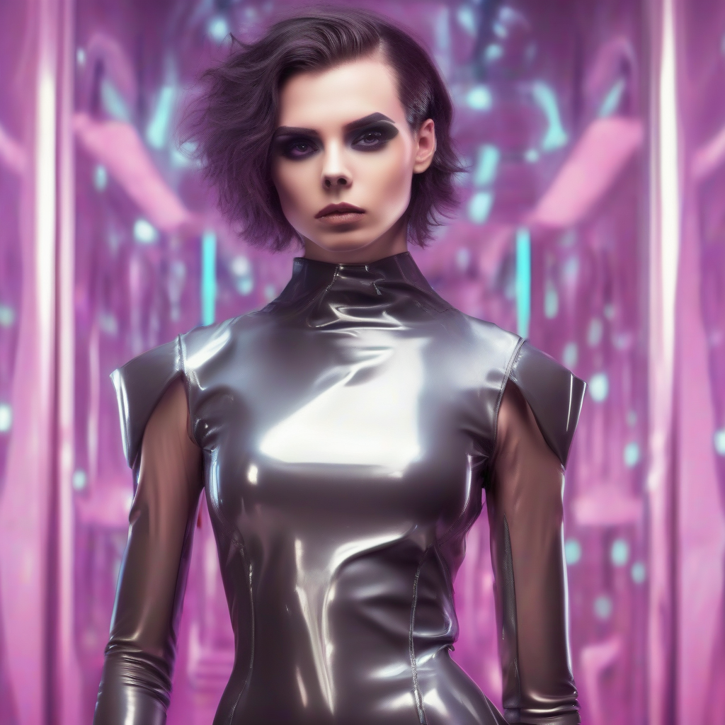 androgynous man in cute latex dress futuristic background by मुफ्त एआई छवि जनरेटर - बिना लॉगिन के✨ | AIGAZOU