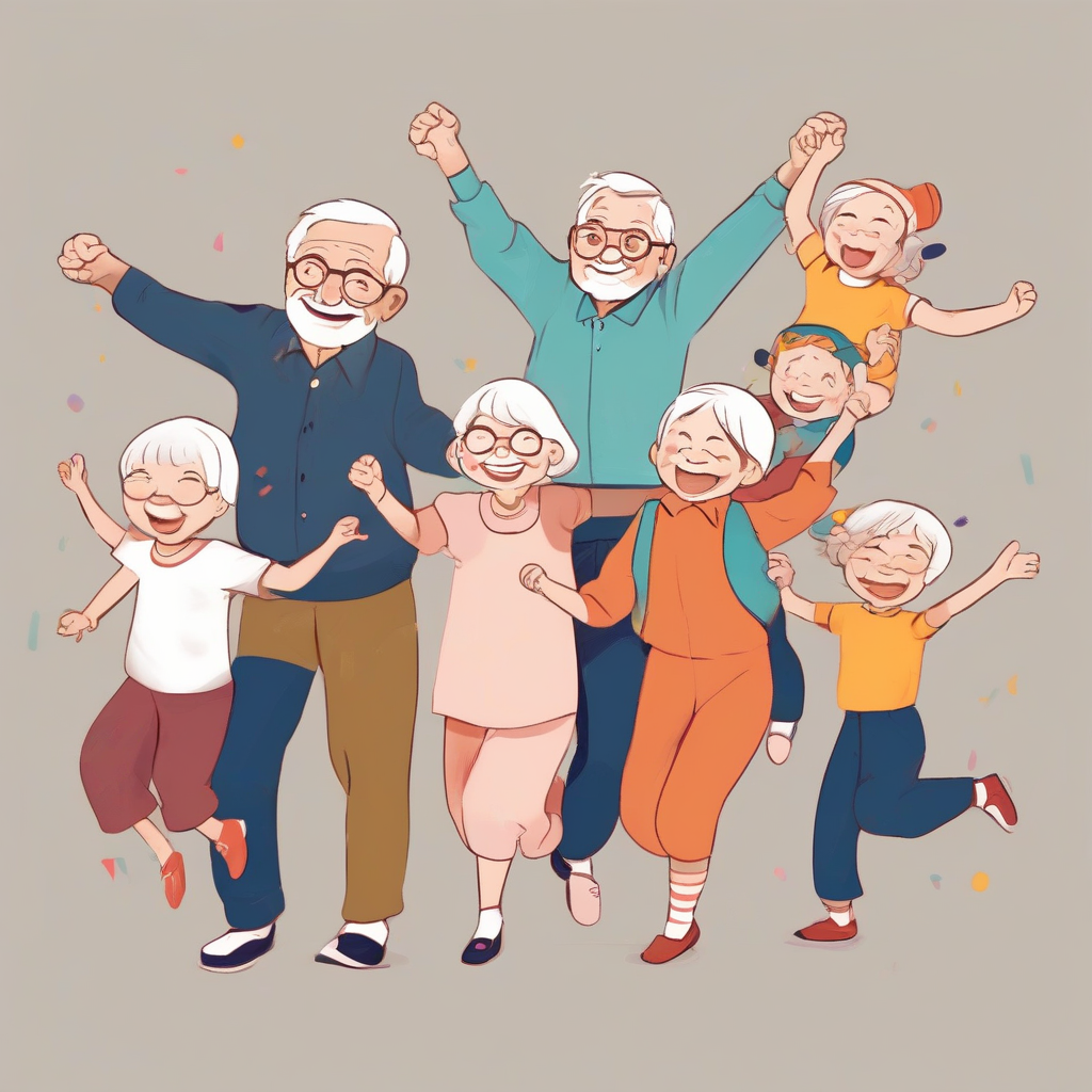 minimal illustration minimal color dancing grandparents and grandchildren by मुफ्त एआई छवि जनरेटर - बिना लॉगिन के✨ | AIGAZOU