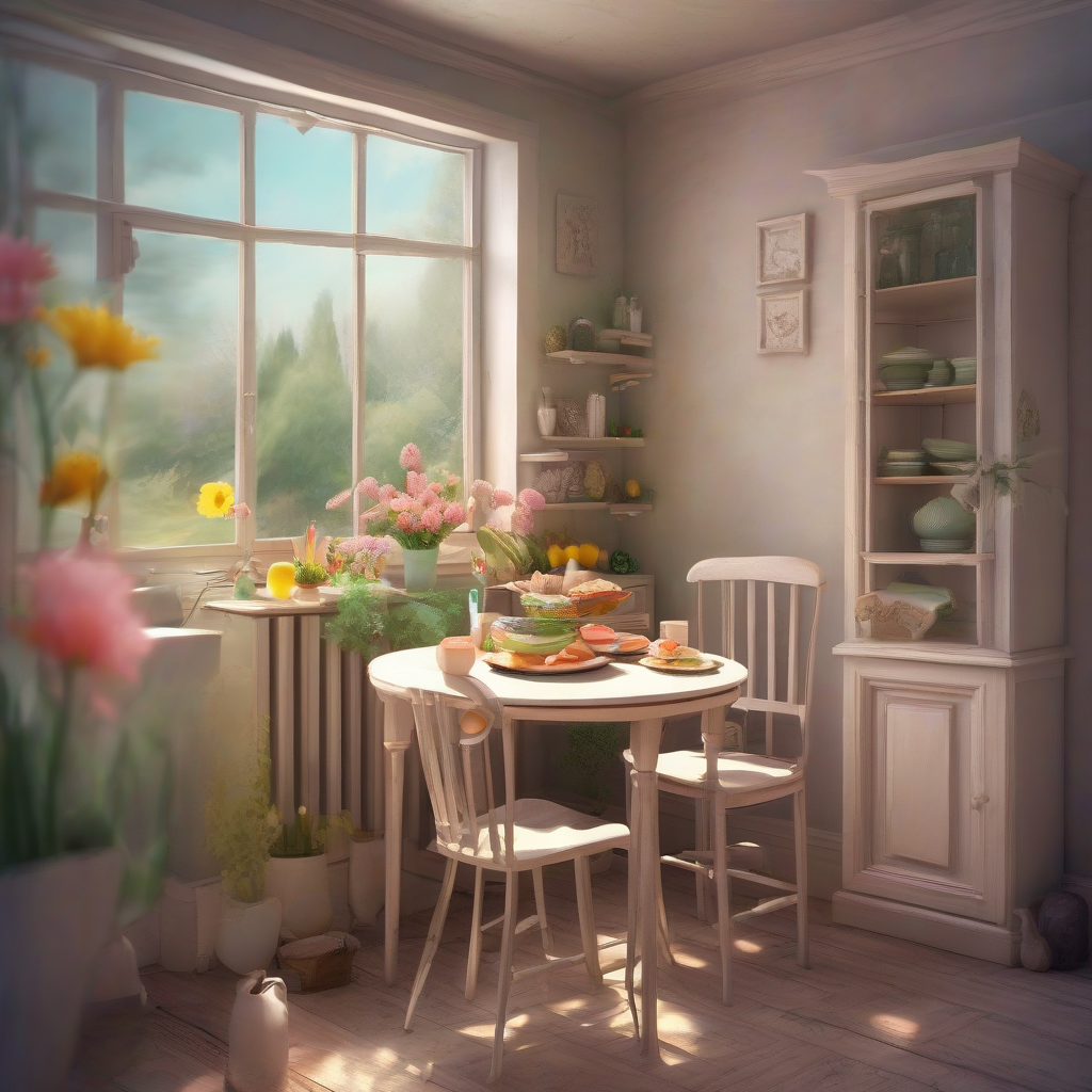 small room chair table food digital art spring by मुफ्त एआई छवि जनरेटर - बिना लॉगिन के✨ | AIGAZOU