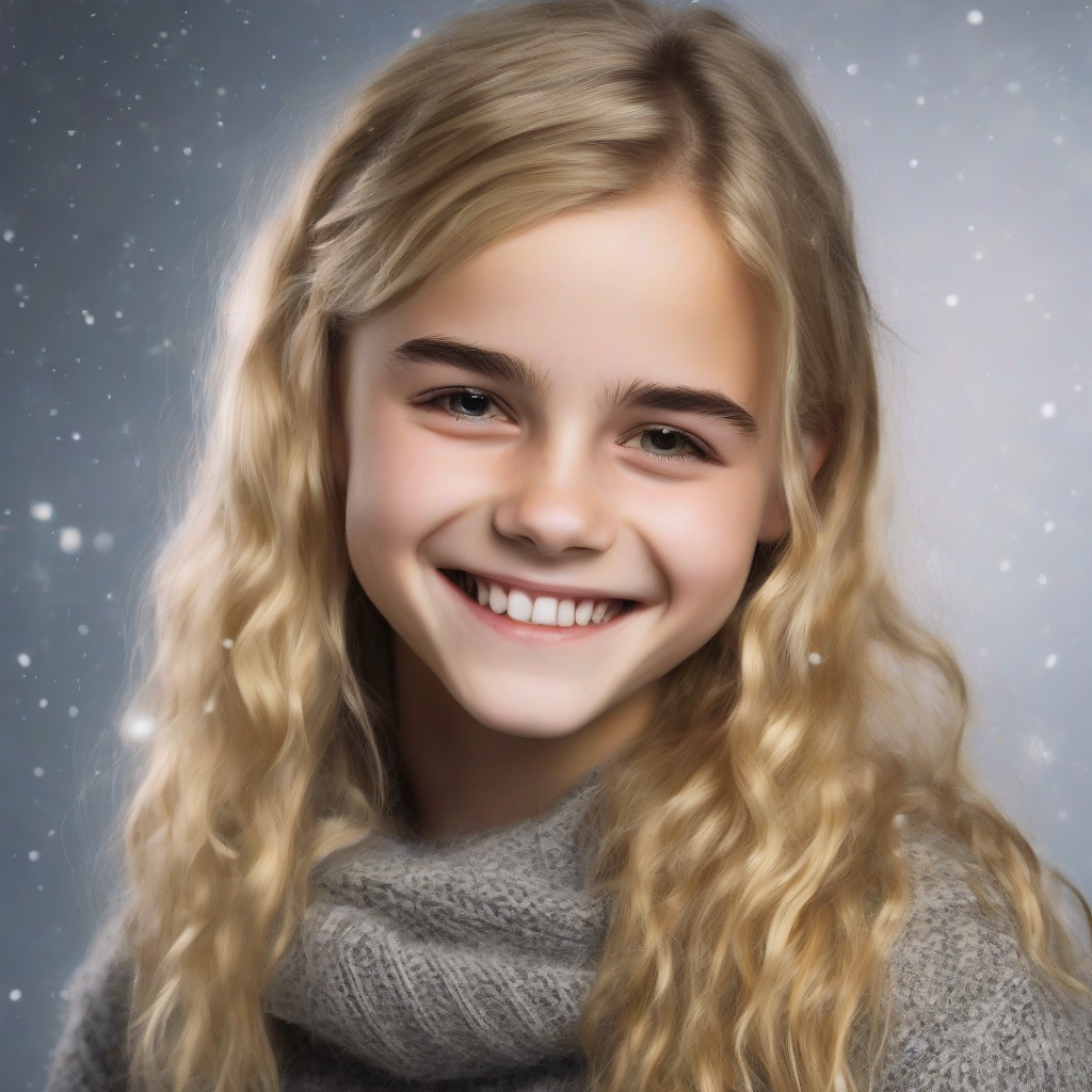 14 year old blonde smiling girl reminiscent of emma watson by मुफ्त एआई छवि जनरेटर - बिना लॉगिन के✨ | AIGAZOU