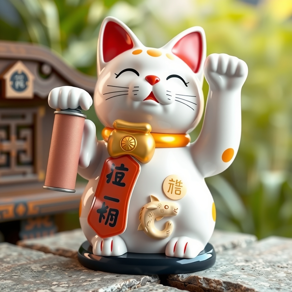 solar powered lucky cat porcelain figurine by मुफ्त एआई छवि जनरेटर - बिना लॉगिन के✨ | AIGAZOU