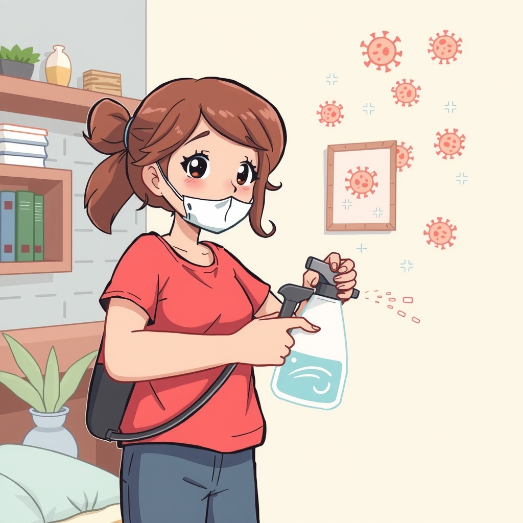 girl disinfecting indoor virus by Générateur d'images par IA gratuit - Aucune connexion nécessaire✨ | AIGAZOU