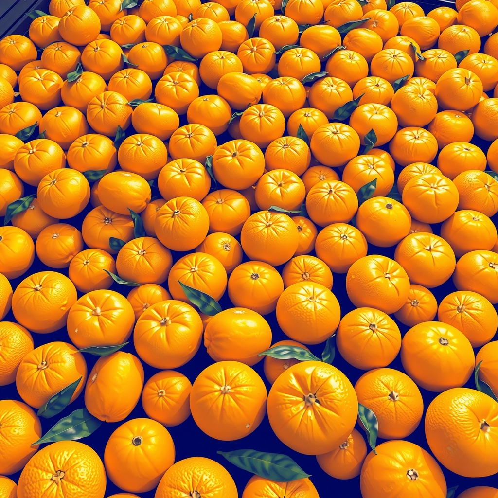 yellow shiny oranges on table by Free AI Image Generator & Maker - No login required✨ | AIGAZOU