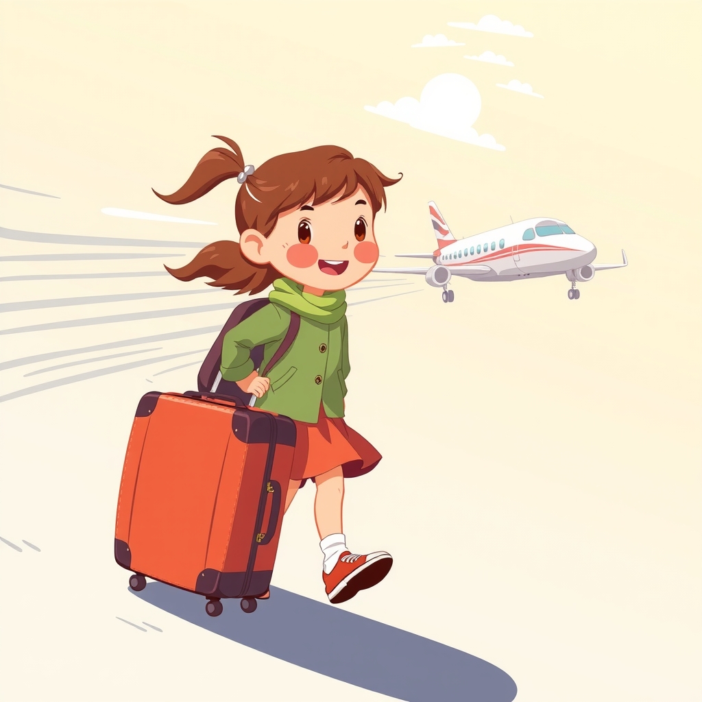 a little girl chasing a plane with luggage by Générateur d'images par IA gratuit - Aucune connexion nécessaire✨ | AIGAZOU