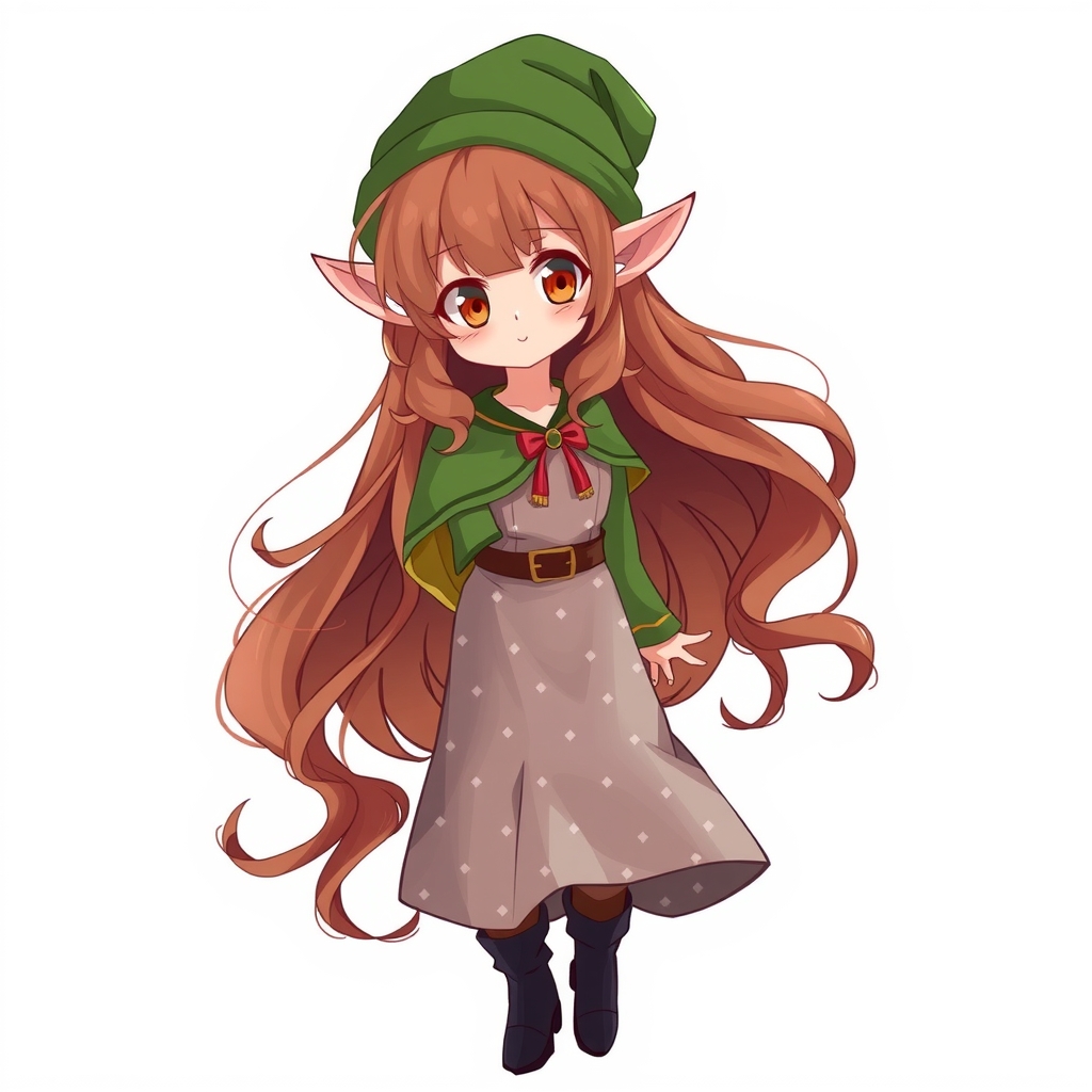 young woman brown long wavy hair green elf cap by मुफ्त एआई छवि जनरेटर - बिना लॉगिन के✨ | AIGAZOU