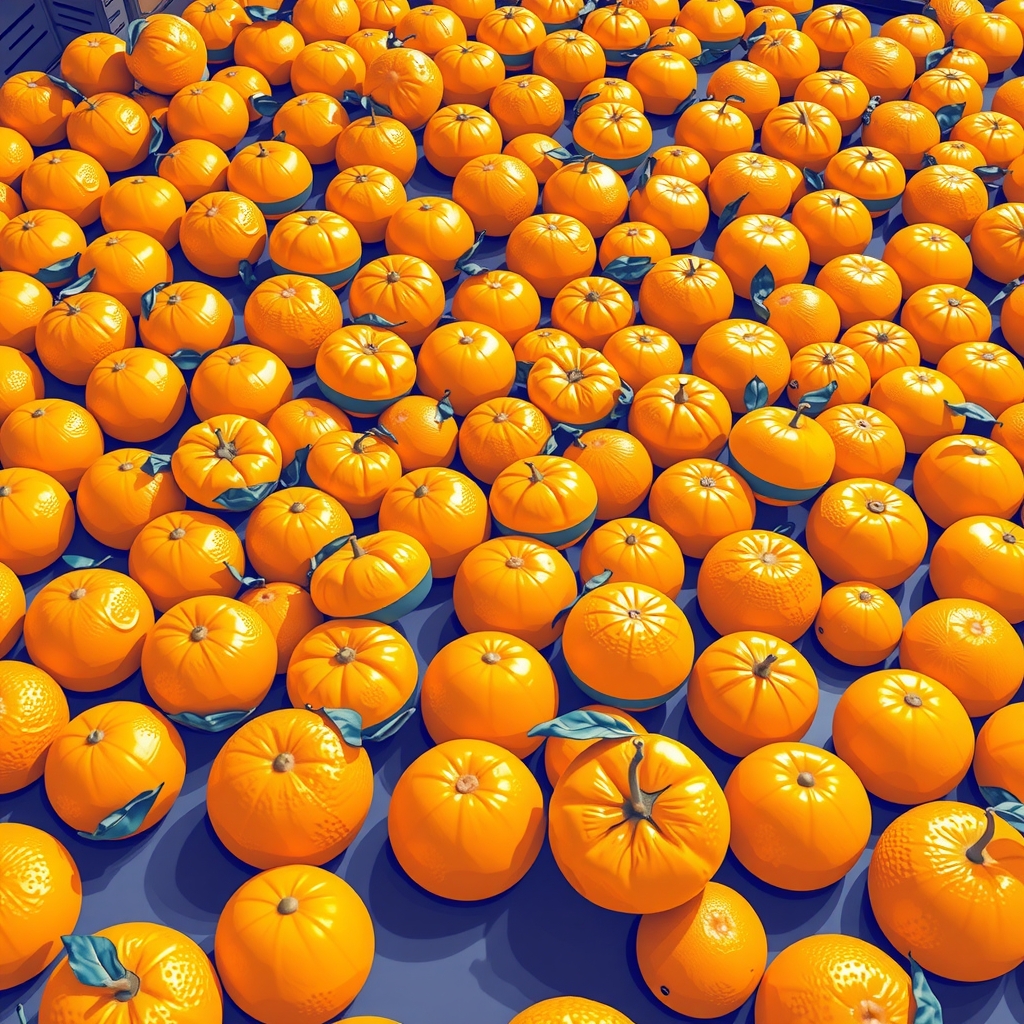 yellow shiny oranges arranged on table by Free AI Image Generator & Maker - No login required✨ | AIGAZOU