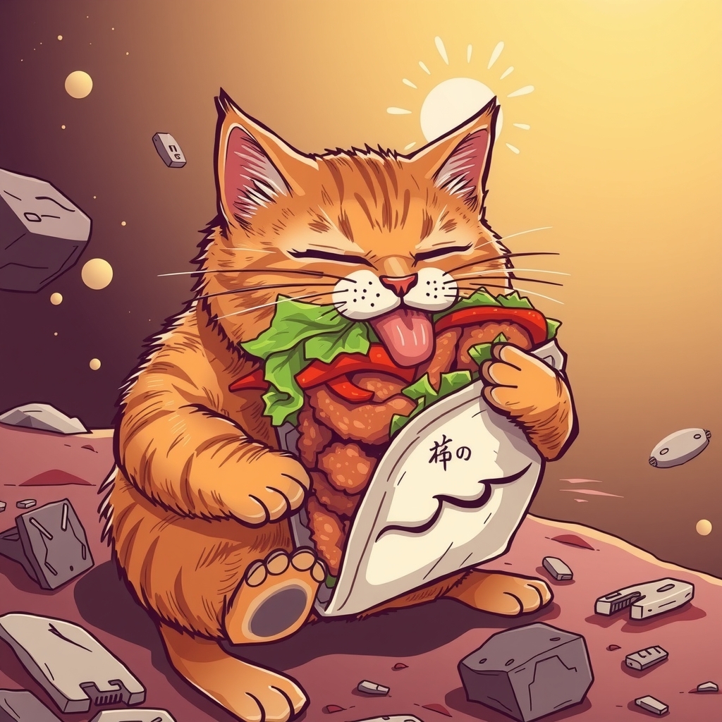 fat cat eating beijing chicken wrap on mars by Générateur d'images par IA gratuit - Aucune connexion nécessaire✨ | AIGAZOU