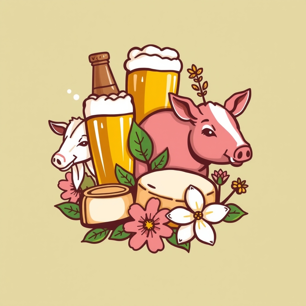 logo with craft beer vegetables goat cheese pig herbal flower in brittany by मुफ्त एआई छवि जनरेटर - बिना लॉगिन के✨ | AIGAZOU