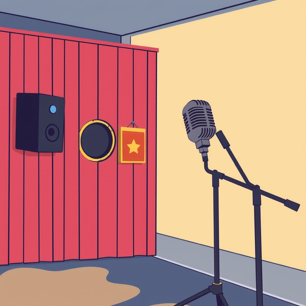 recording booth and microphone stand by Générateur d'images par IA gratuit - Aucune connexion nécessaire✨ | AIGAZOU