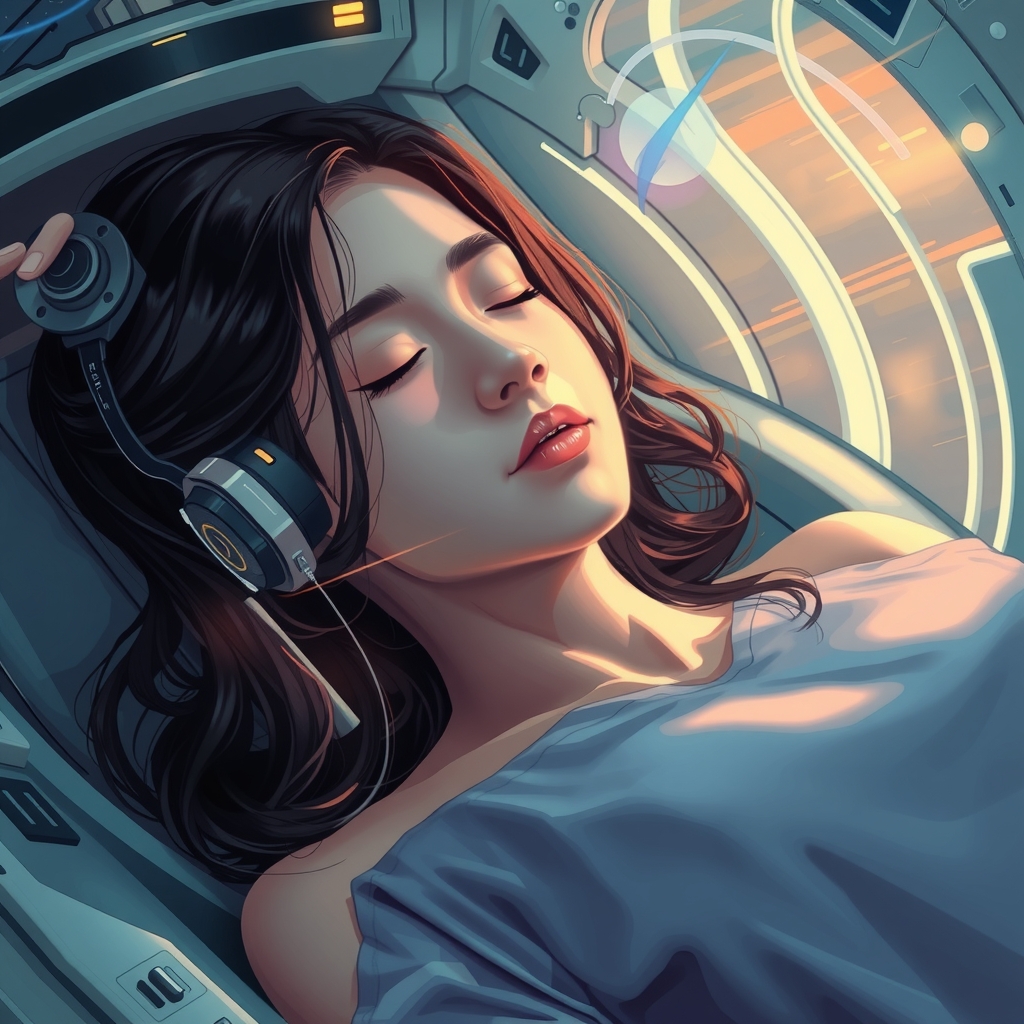 sleeping asian woman dreams in futuristic machine by मुफ्त एआई छवि जनरेटर - बिना लॉगिन के✨ | AIGAZOU