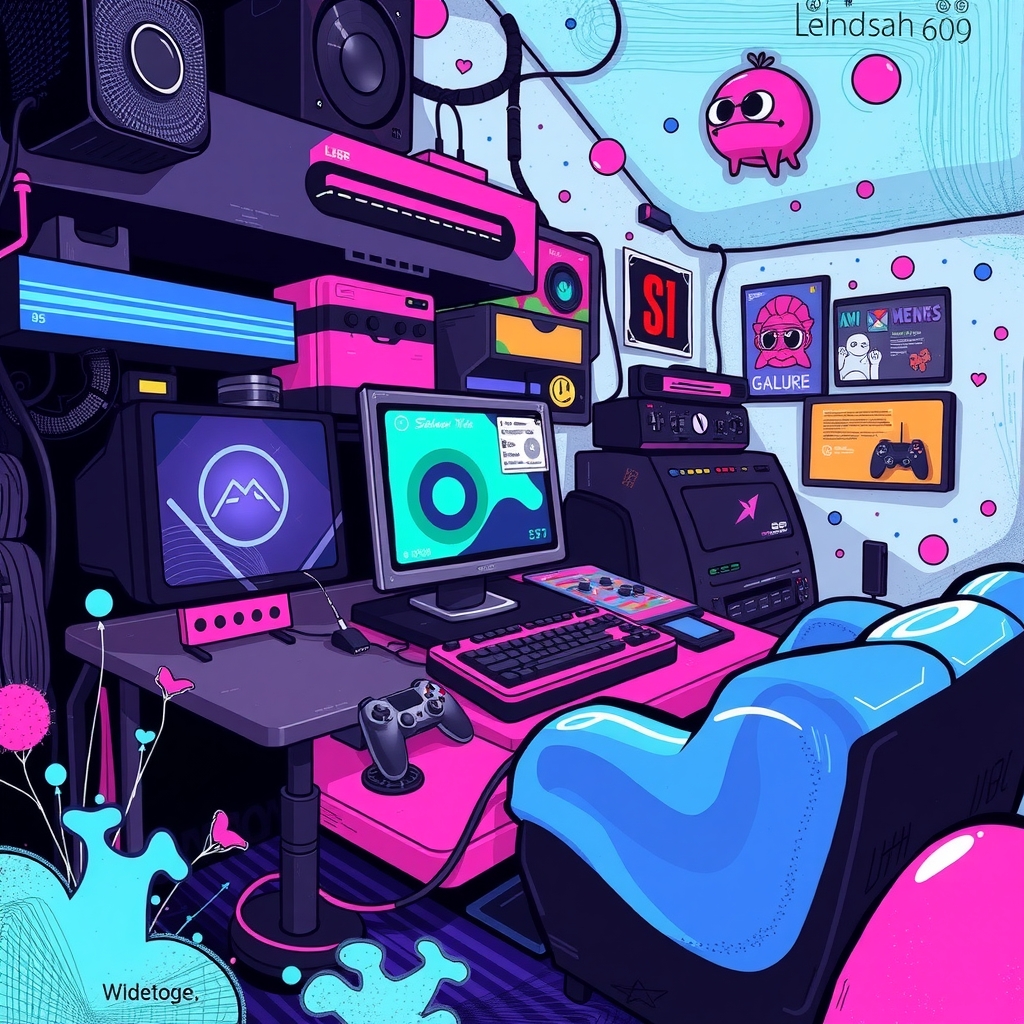 gaming painting black pink blue cartoon by मुफ्त एआई छवि जनरेटर - बिना लॉगिन के✨ | AIGAZOU