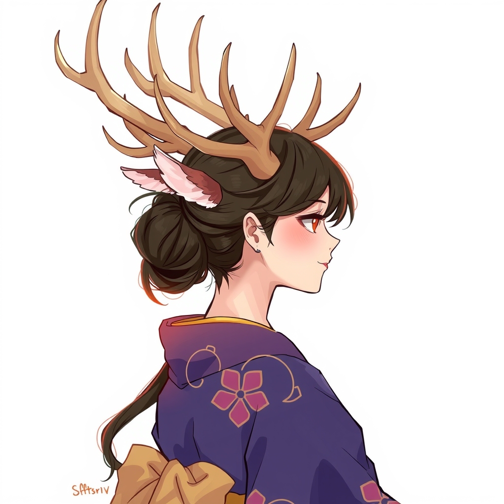 a woman in kimono with antlers profile by Générateur d'images par IA gratuit - Aucune connexion nécessaire✨ | AIGAZOU