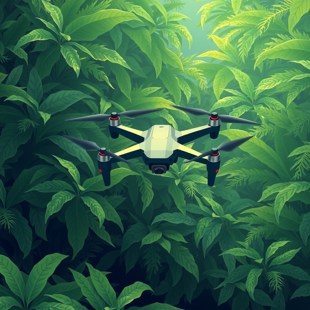 aerial shot of a drone moving fast in a dense green jungle by मुफ्त एआई छवि जनरेटर - बिना लॉगिन के✨ | AIGAZOU