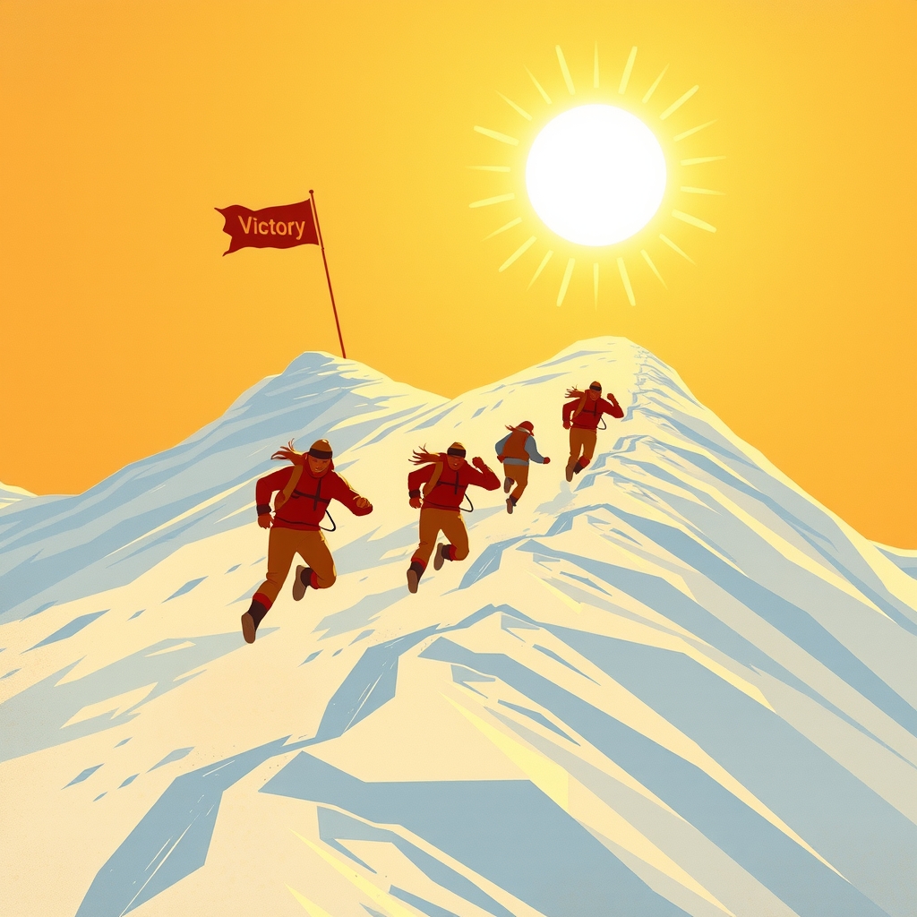 bright sun on snowy slope victory flag by Générateur d'images par IA gratuit - Aucune connexion nécessaire✨ | AIGAZOU