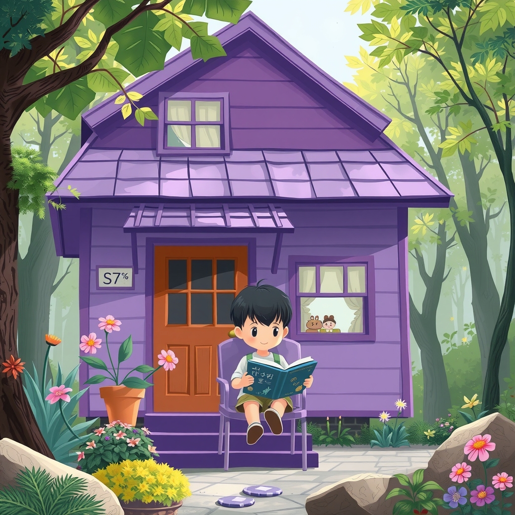 a korean boy reading a book in a purple house by मुफ्त एआई छवि जनरेटर - बिना लॉगिन के✨ | AIGAZOU