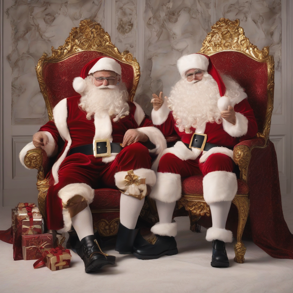 mr and mrs santa claus sit on a golden luxurious chair by मुफ्त एआई छवि जनरेटर - बिना लॉगिन के✨ | AIGAZOU