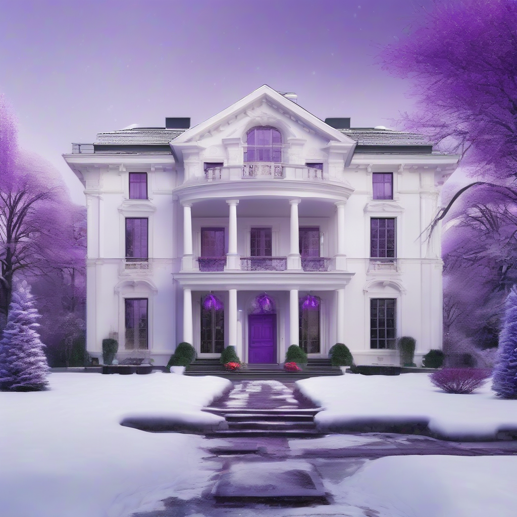 a lavender roofed white mansion in winter by Générateur d'images par IA gratuit - Aucune connexion nécessaire✨ | AIGAZOU