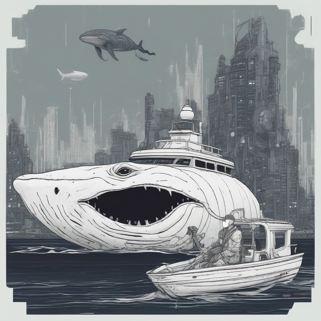 white ghost on a boat with whale cyberpunk style by मुफ्त एआई छवि जनरेटर - बिना लॉगिन के✨ | AIGAZOU