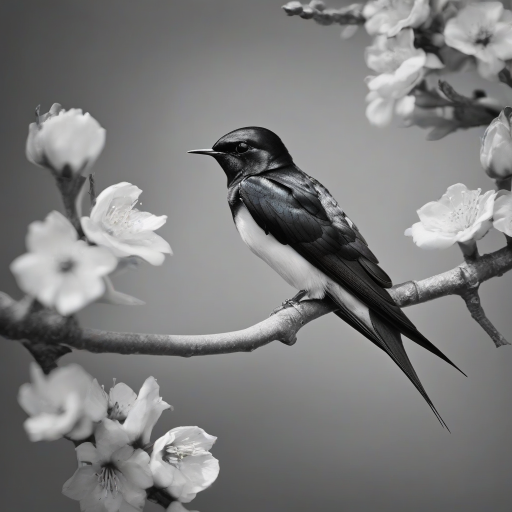 black and white swallow on flower branch by Générateur d'images par IA gratuit - Aucune connexion nécessaire✨ | AIGAZOU