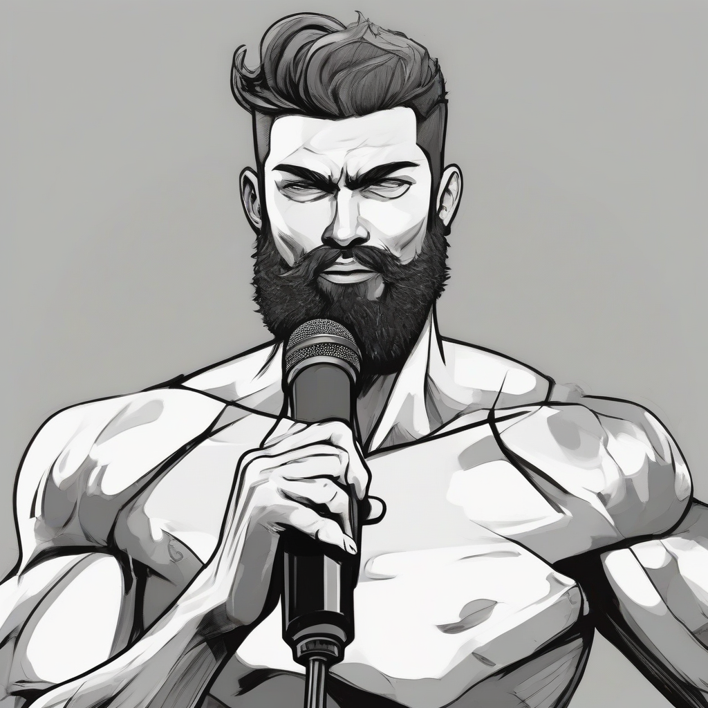 singing with a microphone muscular android with soft shoulders and a beard by मुफ्त एआई छवि जनरेटर - बिना लॉगिन के✨ | AIGAZOU