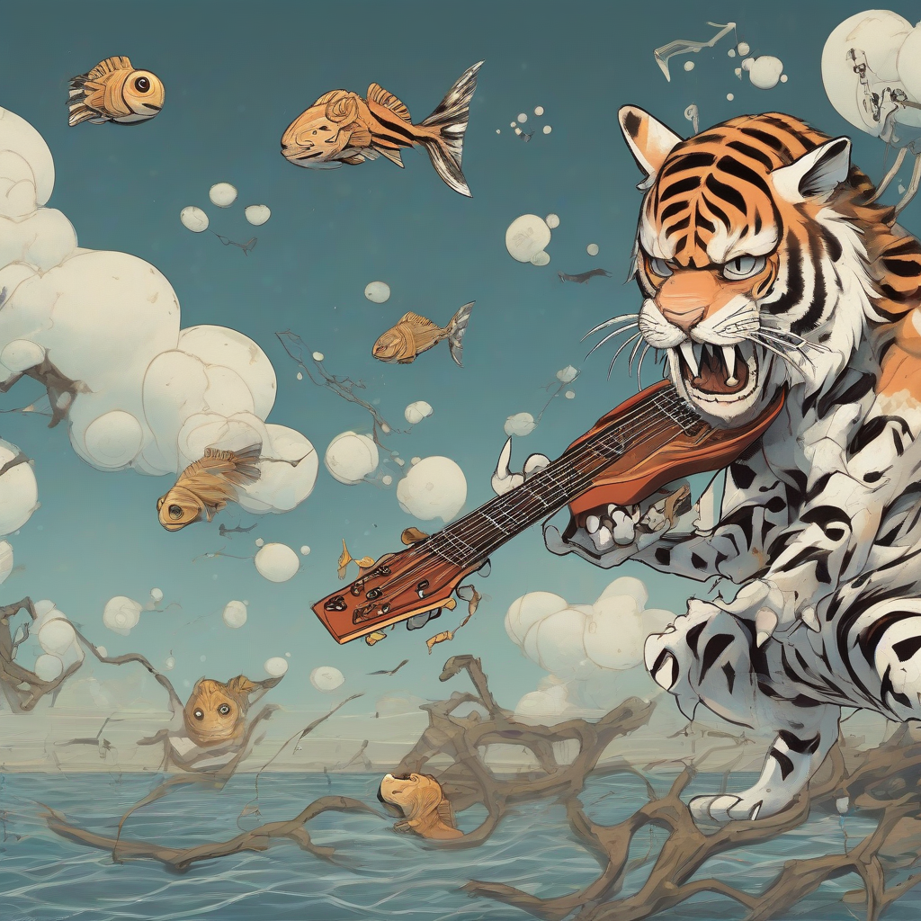 flying fish bones slim tiger playing guitar by 免费AI图像生成工具 | AIGAZOU