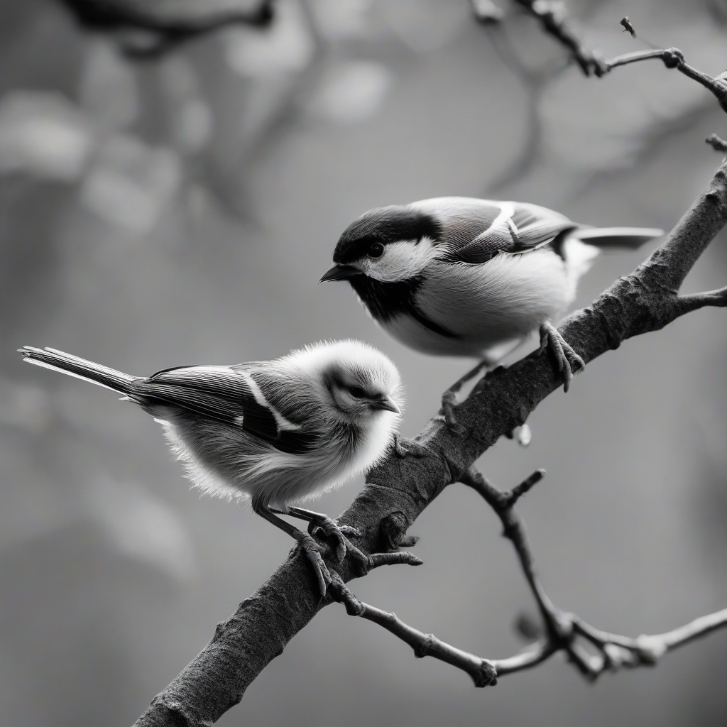 black and white photo of a tit feeding a chick by 免费AI图像生成工具 | AIGAZOU