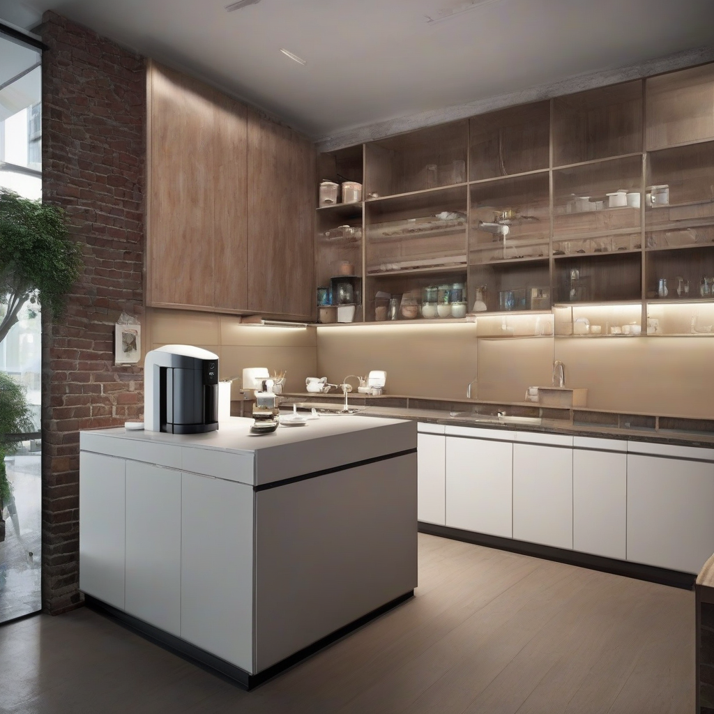 integrated kitchen line in office with modern coffee machine by मुफ्त एआई छवि जनरेटर - बिना लॉगिन के✨ | AIGAZOU