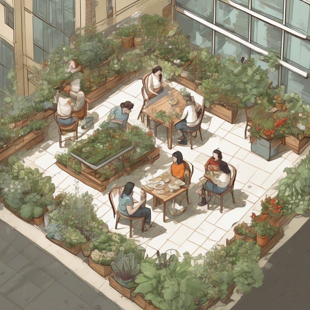 isometric drawing long table urban gardening by मुफ्त एआई छवि जनरेटर - बिना लॉगिन के✨ | AIGAZOU