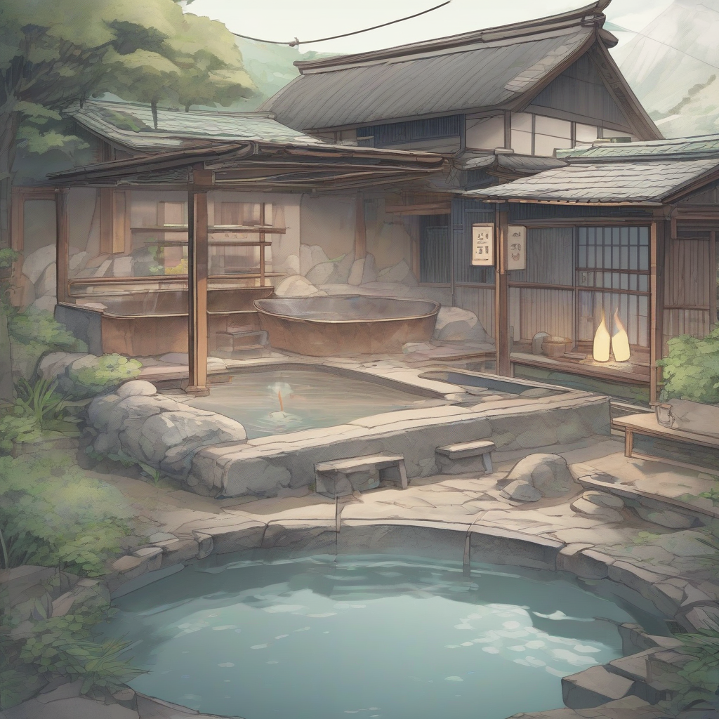 outdoor hot spring illustration style by 免费AI图像生成工具 | AIGAZOU