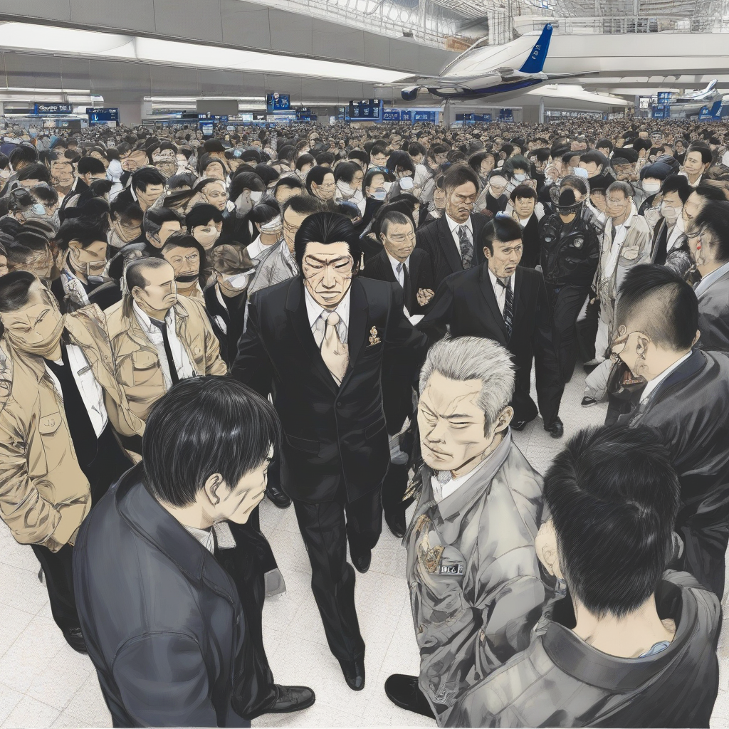 police surrounded yakuza members at the airport by मुफ्त एआई छवि जनरेटर - बिना लॉगिन के✨ | AIGAZOU