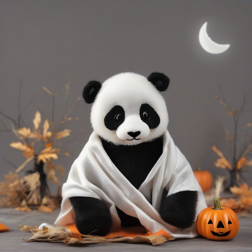 real cute panda wearing white halloween sheet by Générateur d'images par IA gratuit - Aucune connexion nécessaire✨ | AIGAZOU