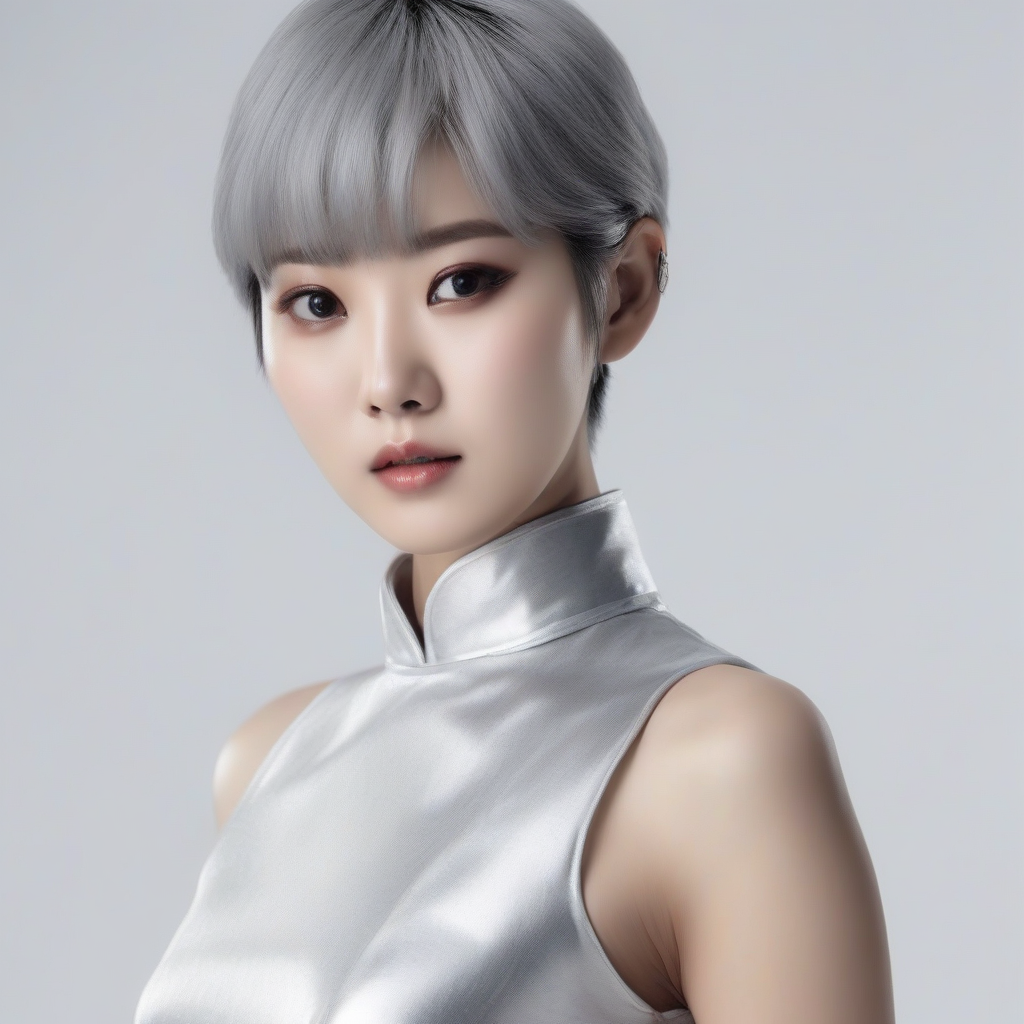 a korean girl in silver china dress with black eyes by मुफ्त एआई छवि जनरेटर - बिना लॉगिन के✨ | AIGAZOU